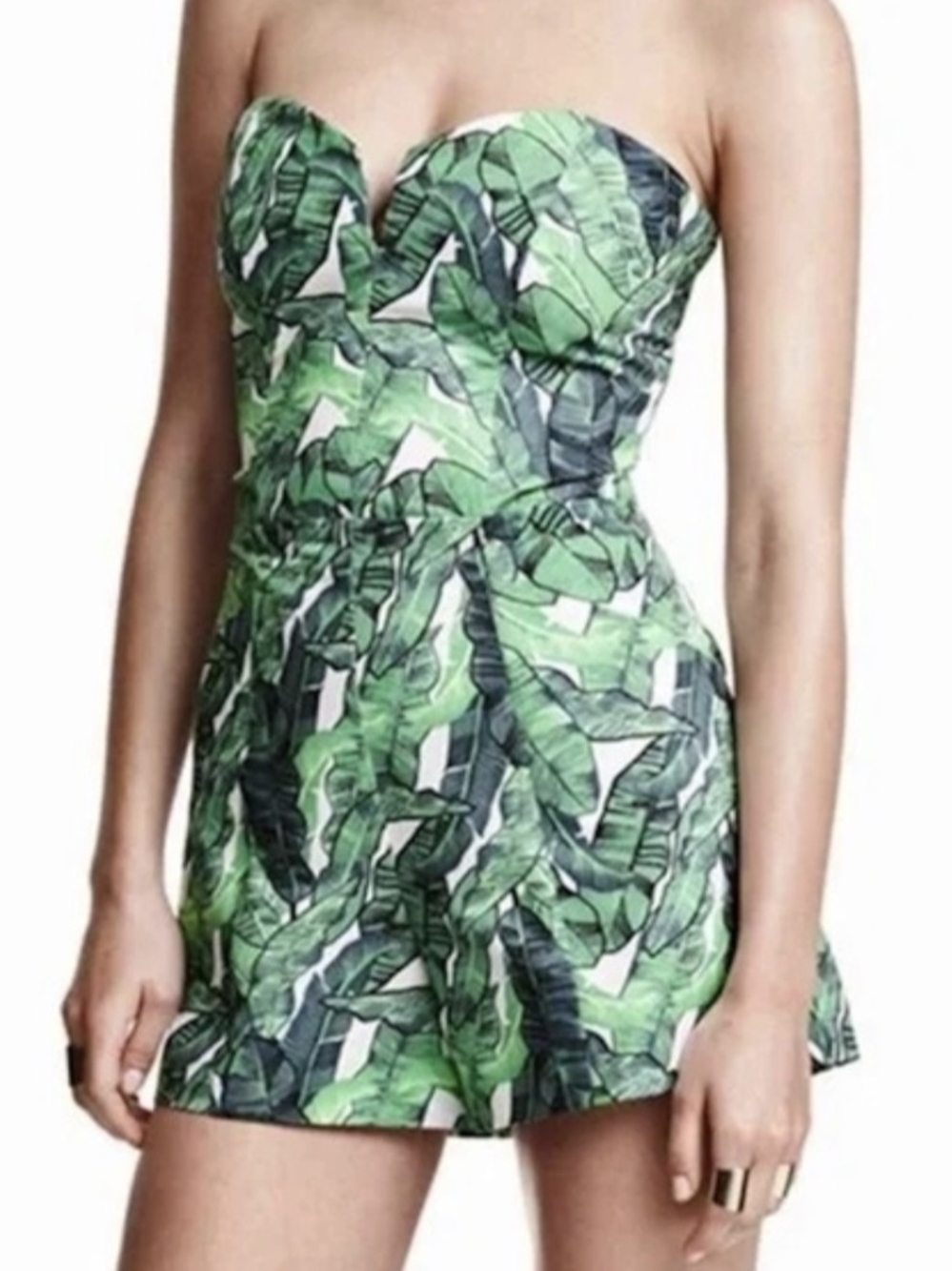 H&M Strapless Green Leaf Romper